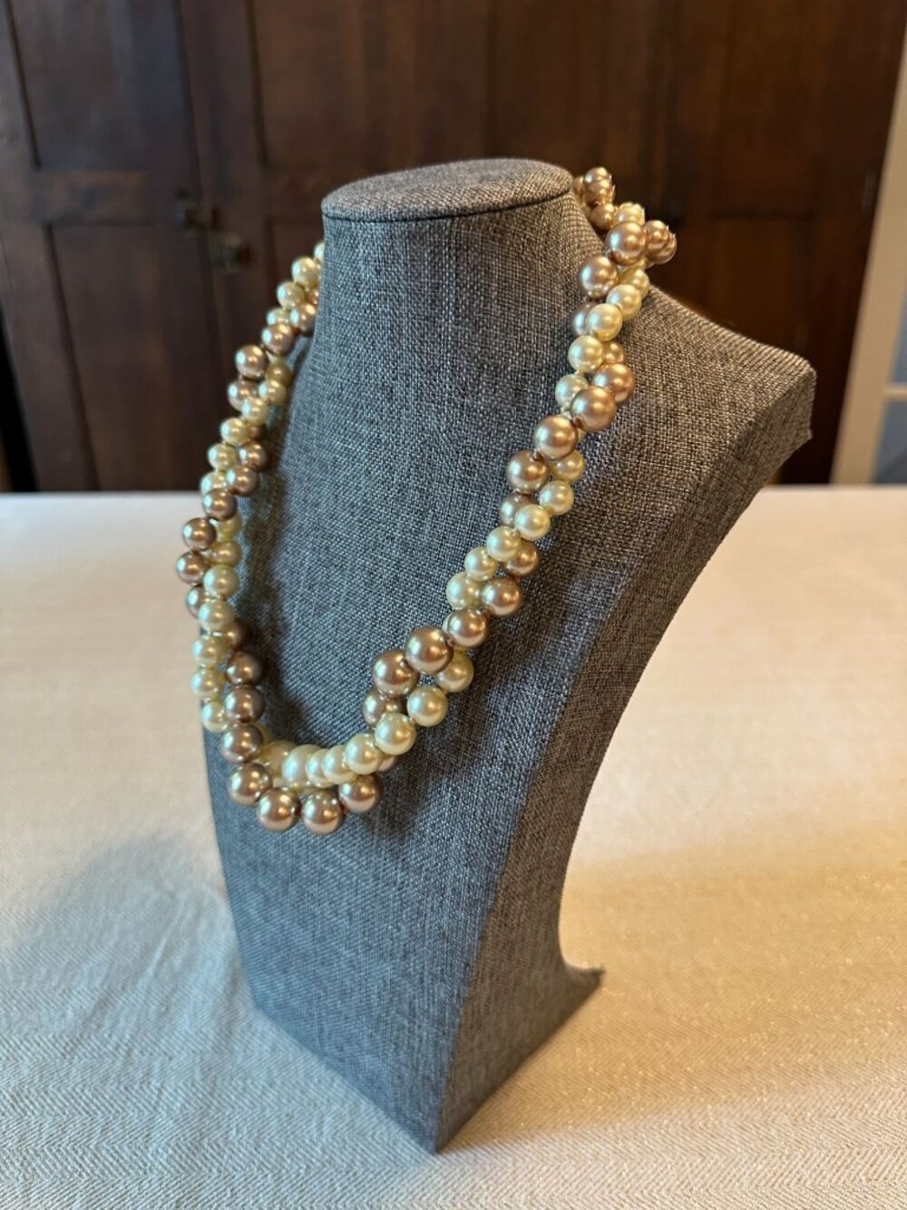 J. Crew Crewcuts Double Strand Faux Pearl Necklace Gold-Tone Statement Jewelry - Picture 3 of 10